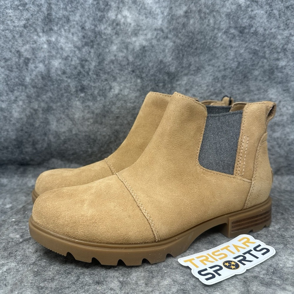 Sorel Emelie III Chelsea Boots Womens Size 8.5 Tawny Buff Gum Waterproof Suede